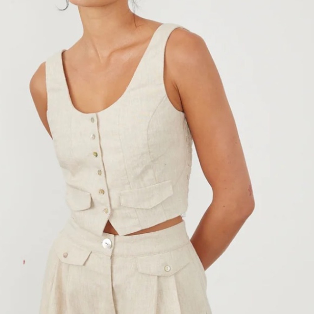 Sovere Anthropologie Instance Tan Linen Crop Vest Tank Top 8